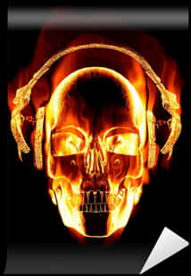 Flaming Skullwith Headphones PNG with transparent background