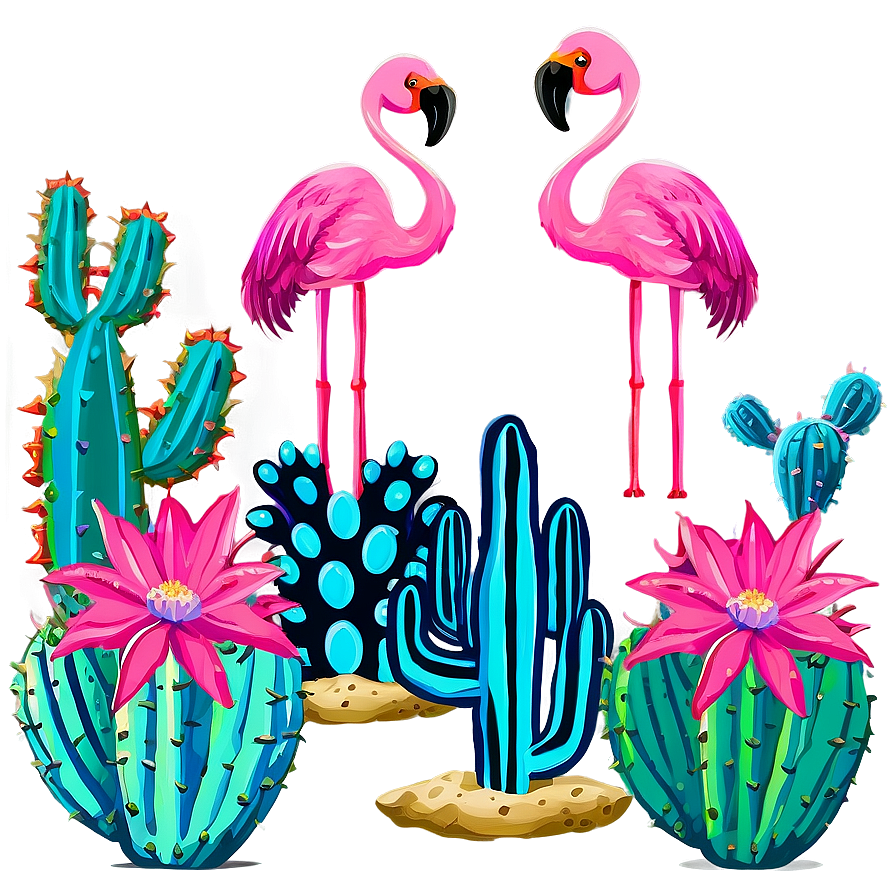 Flamingo And Cactus Desert Png Cmv30