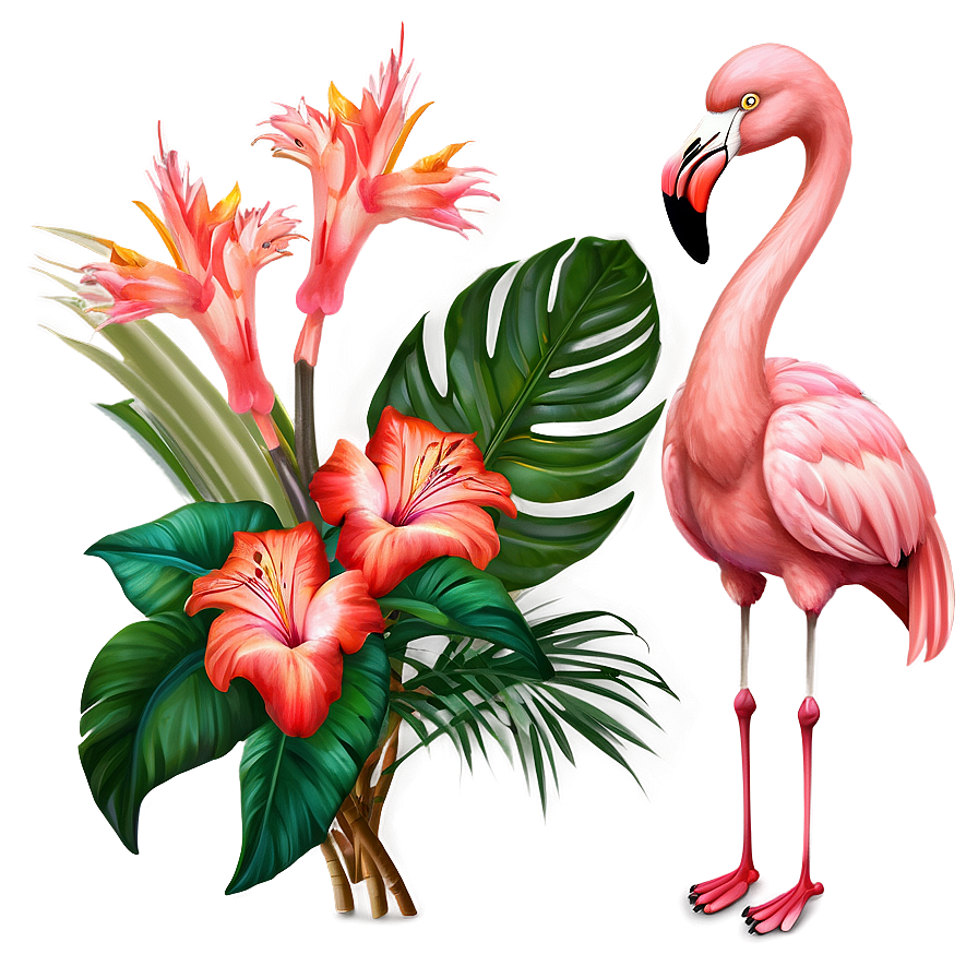 Flamingo And Tropical Flowers Png 74