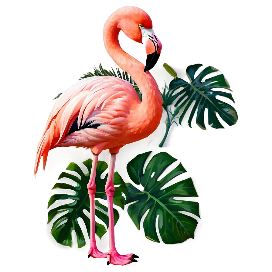 Flamingo And Tropical Leaves Png Kfi