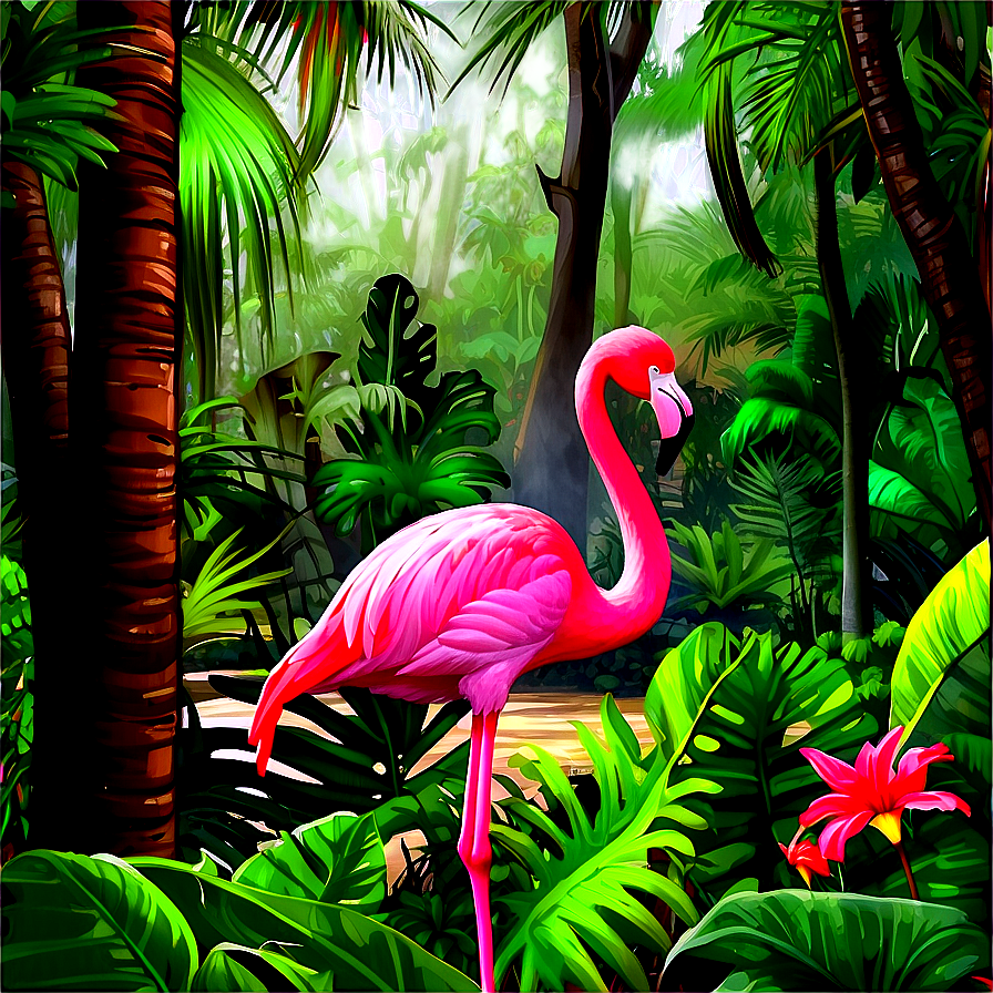 Flamingo In A Tropical Forest Png 06272024