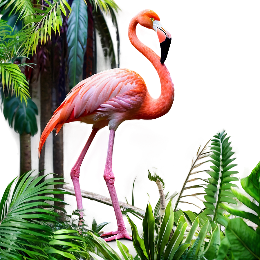 Flamingo In A Tropical Forest Png Jcm51