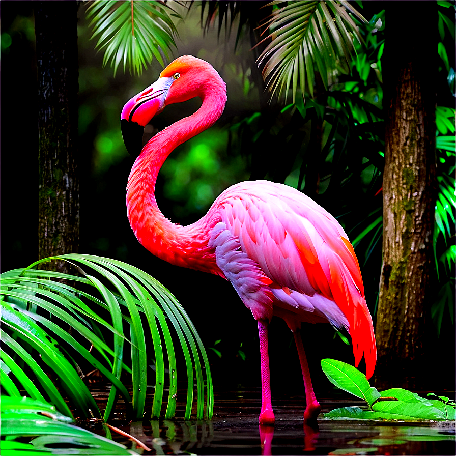 Flamingo In Tropical Rainforest Png Heh53