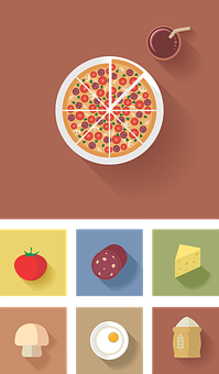 Flat Design Pizzaand Ingredients Icons