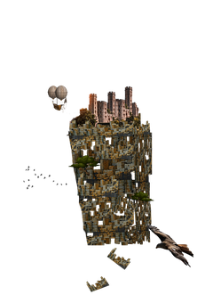 Floating_ Cityscape_ Fantasy PNG with transparent background