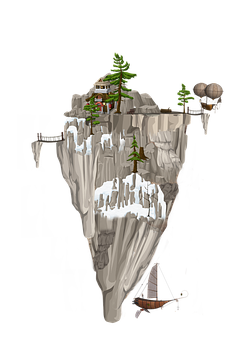 Floating_ Fantasy_ Island_ Illustration PNG with transparent background