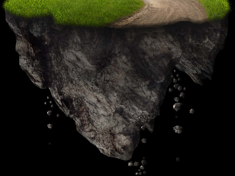 Floating Grassy Rock Island PNG with transparent background