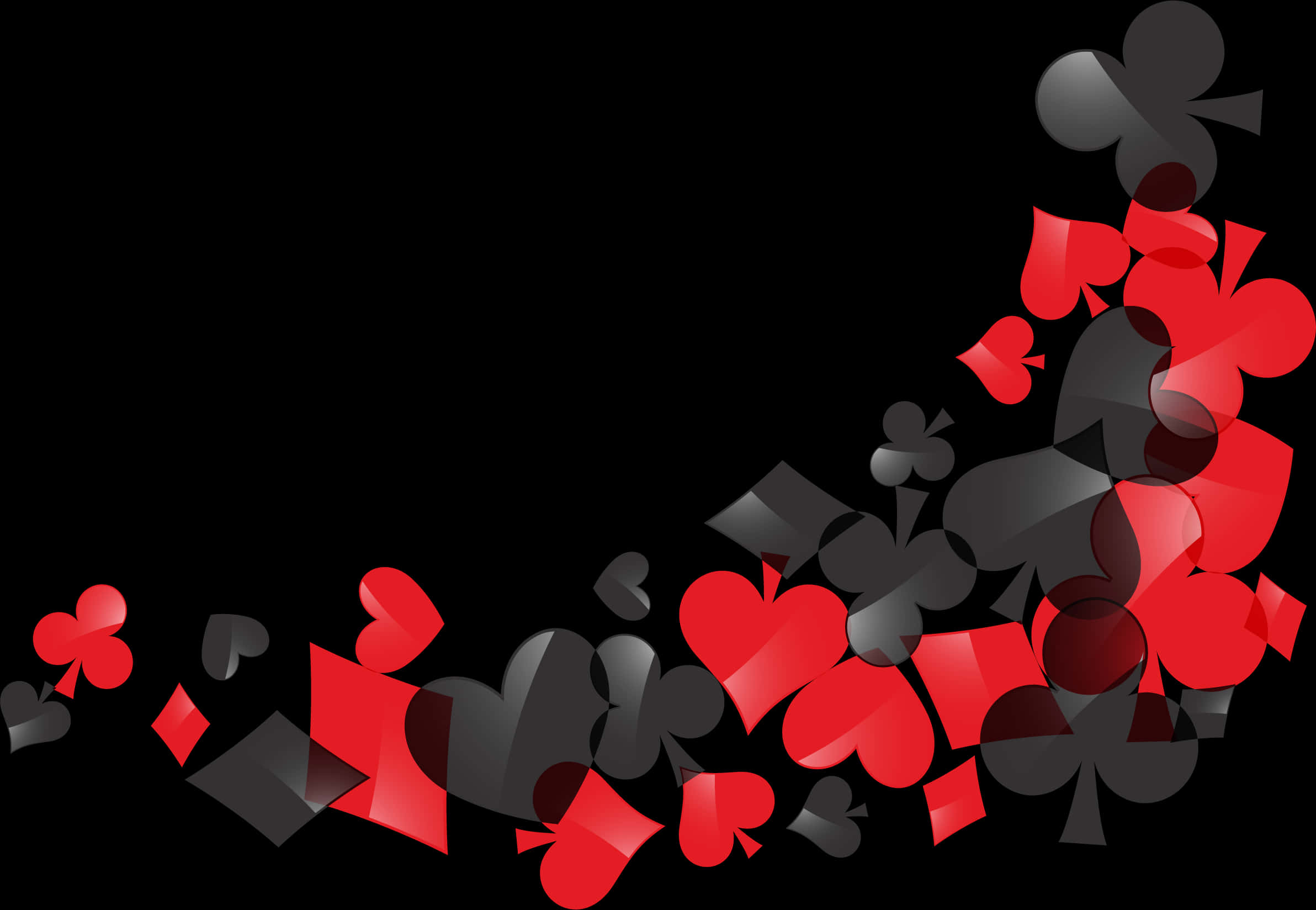 Floating Playing Cards Suits Black Background PNG with transparent background
