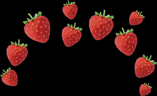 Floating Strawberries Black Background PNG with transparent background