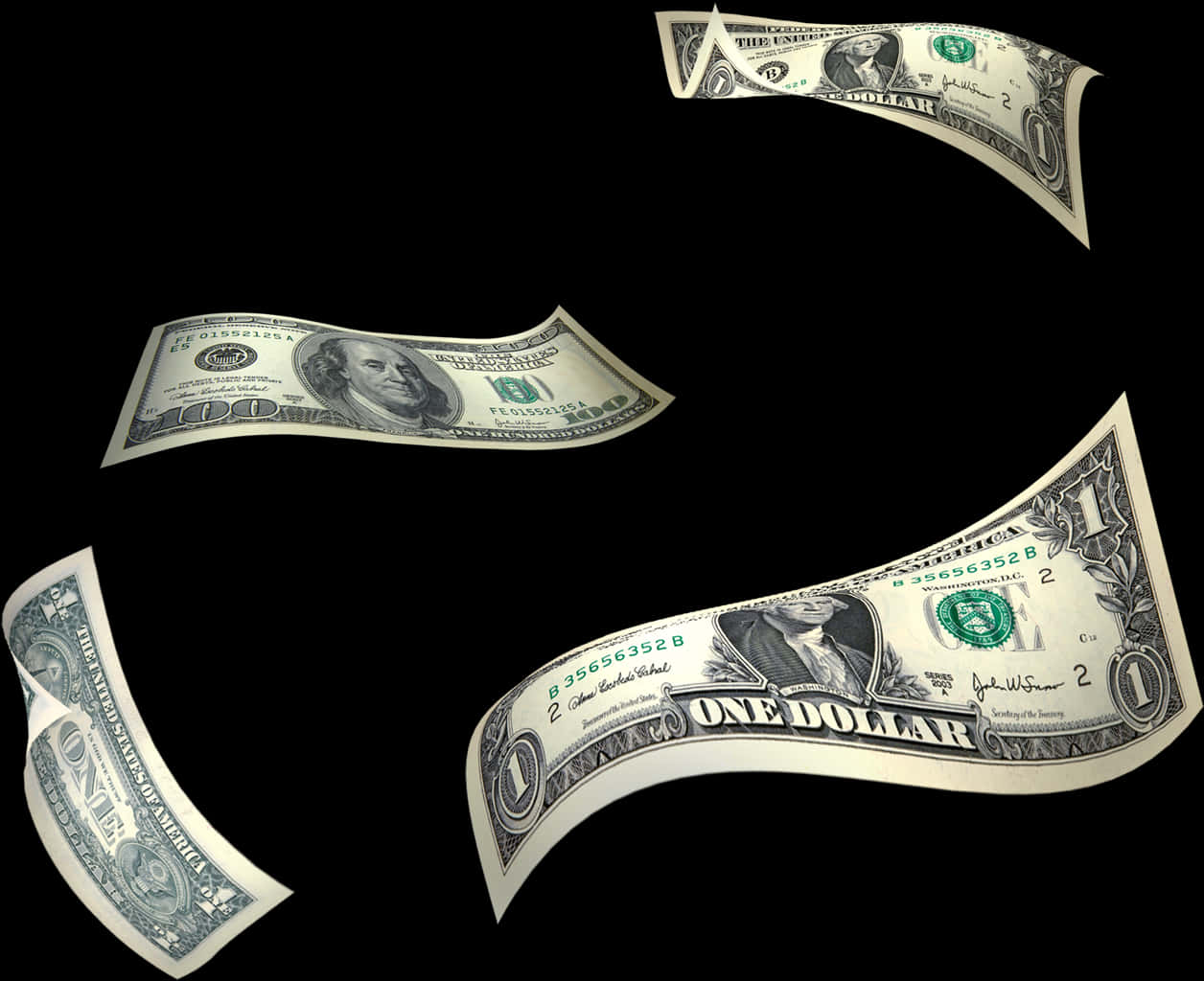 Floating U S Dollar Bills PNG with transparent background