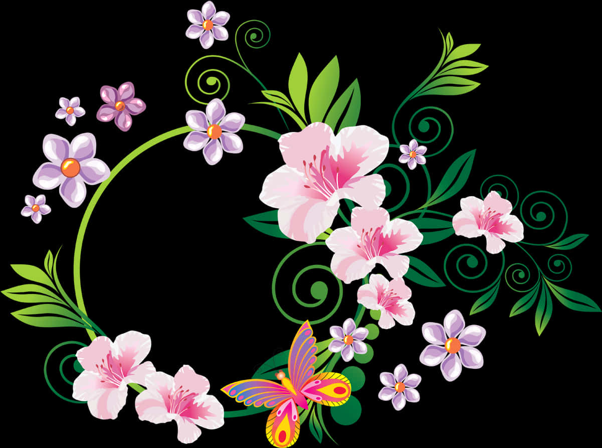 Floral_ Arrangement_with_ Butterfly_ Vector