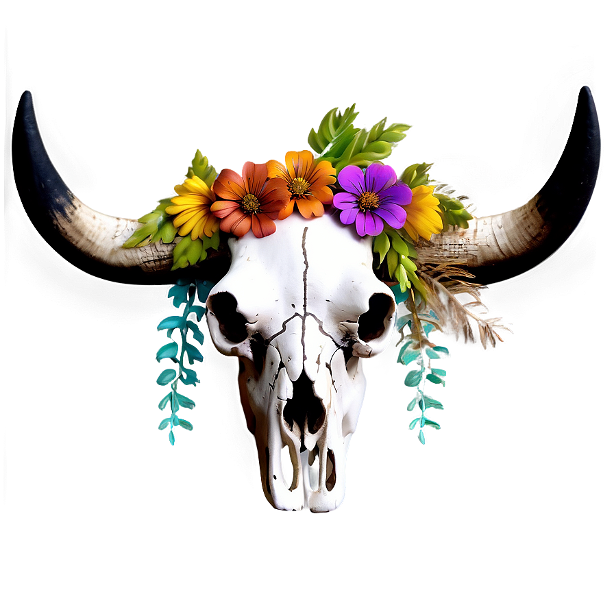 Floral Cow Skull Decoration Png Biu