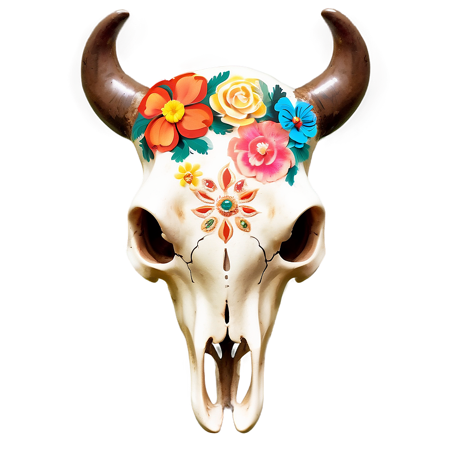 Floral Cow Skull Decoration Png Olt