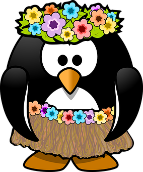 Floral Crowned  Penguin  Illustration PNG with transparent background