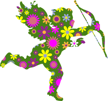 Floral Cupid Silhouette PNG with transparent background