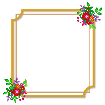 Floral Decorated Golden Frame PNG with transparent background