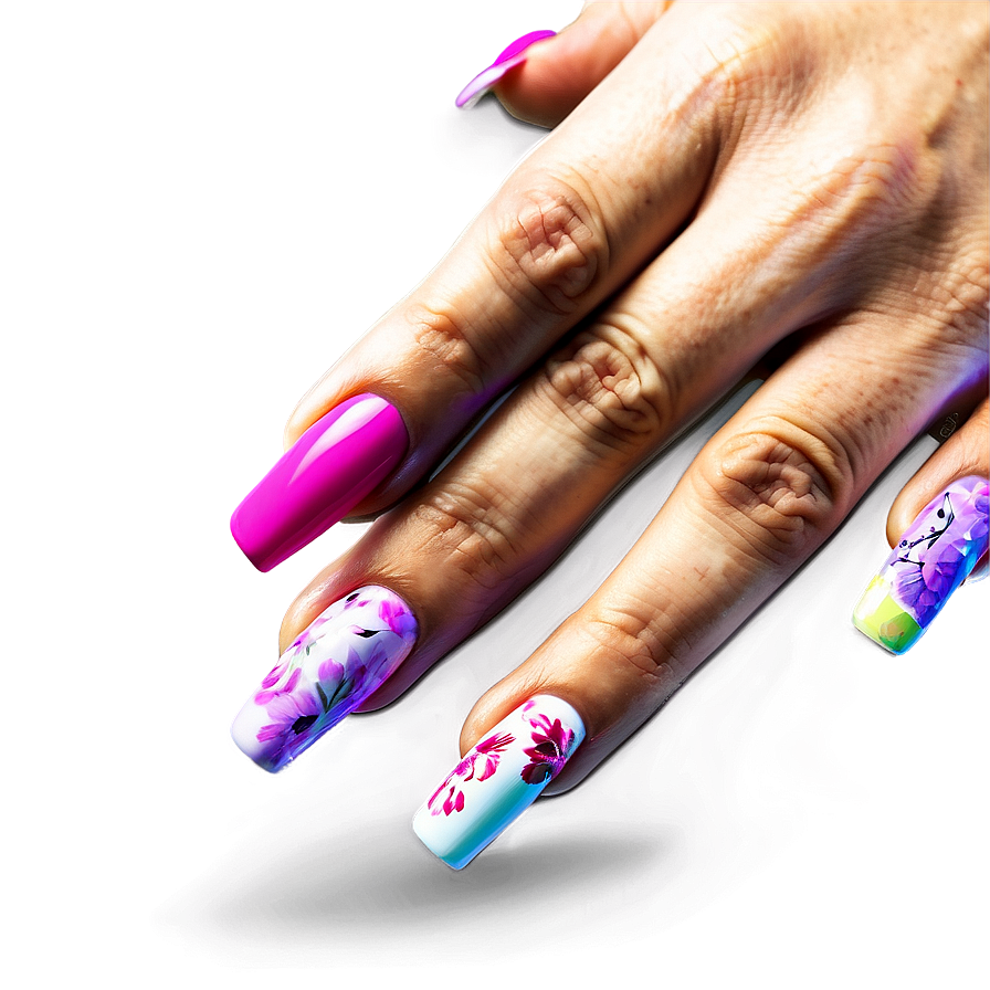 Floral Design Acrylic Nails Png Ebe