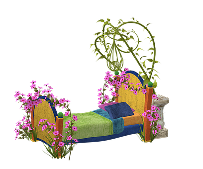Floral Fantasy Bed Illustration PNG with transparent background