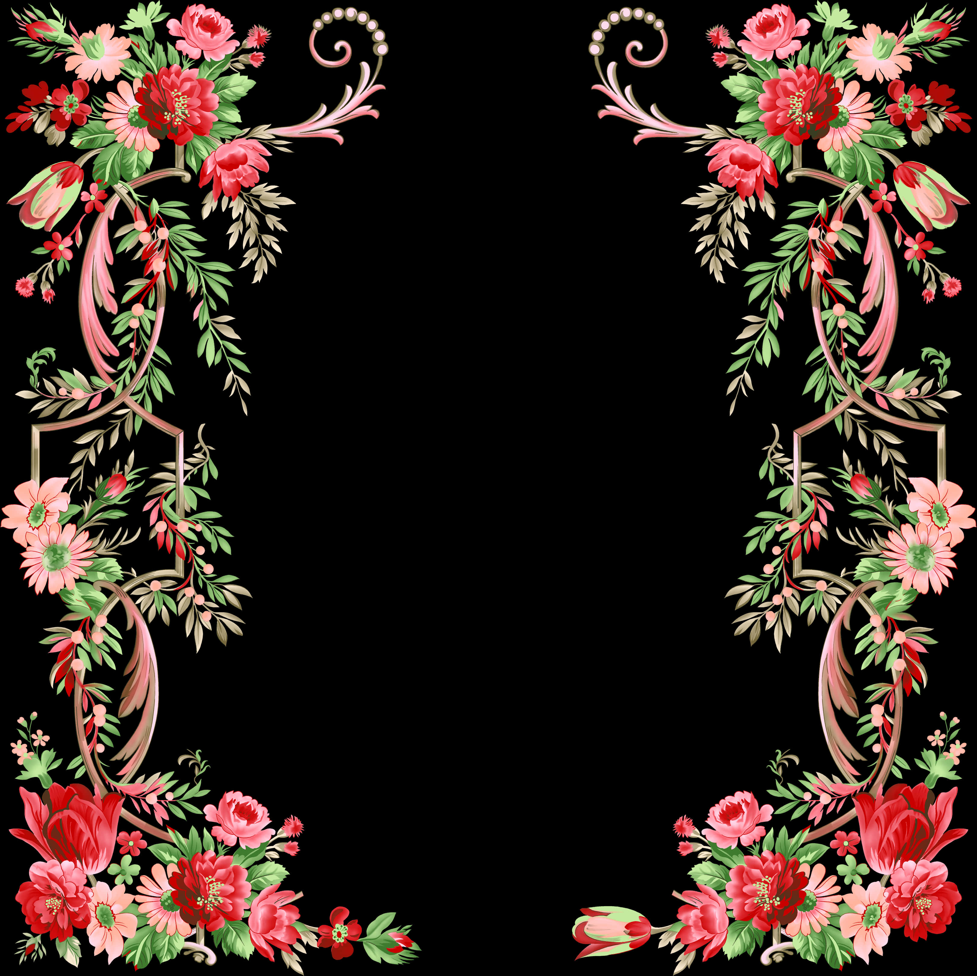 Floral Frame Black Background