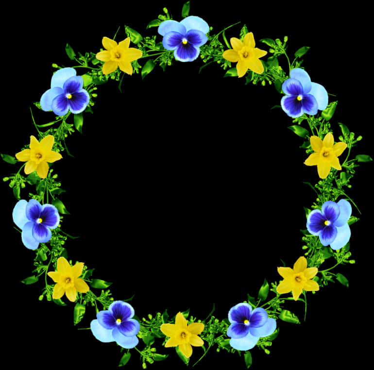 Floral_ Frame_ Circle_ Yellow_ Blue_ Flowers