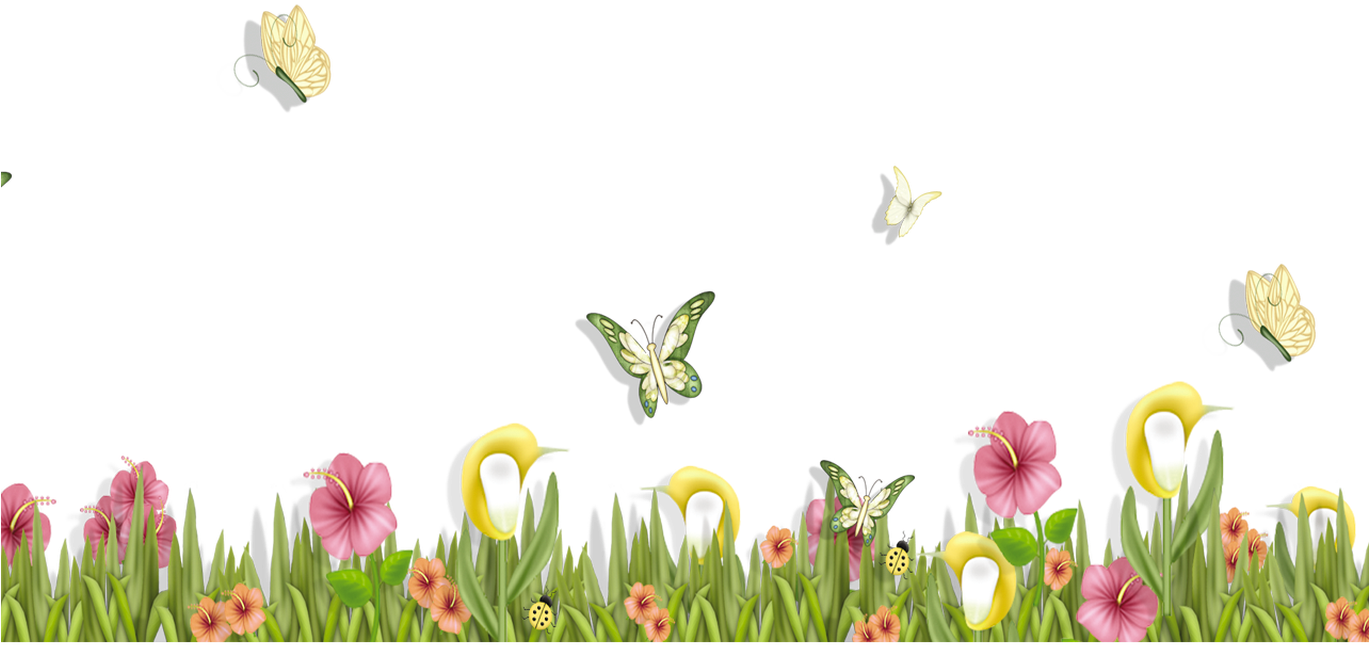 Grass With Butterflies And Flowers Png Clipart Spring, Transparent Png PNG image with a transparent background, free high-resolution download