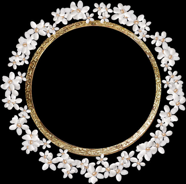 Floral Golden Frameon Black Background PNG image with a transparent background, free high-resolution download