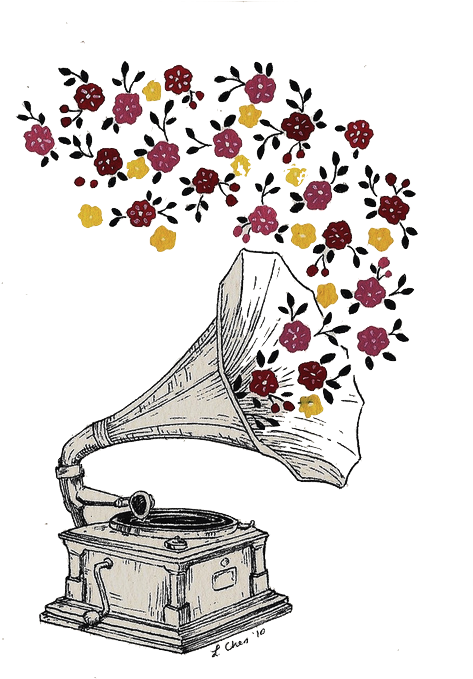 Floral Gramophone Tattoo Design