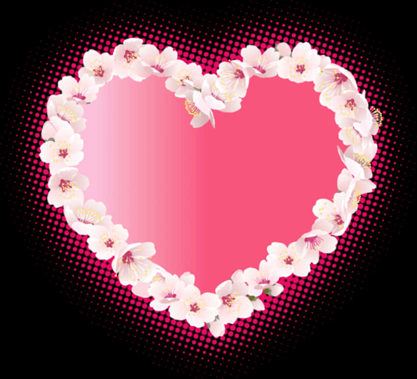 Floral Heart Frameon Pink Background