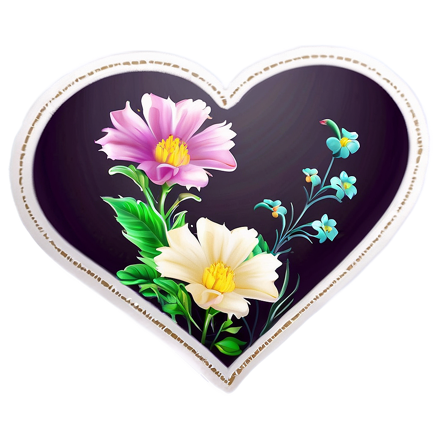 Floral Heart Sticker Png Kat