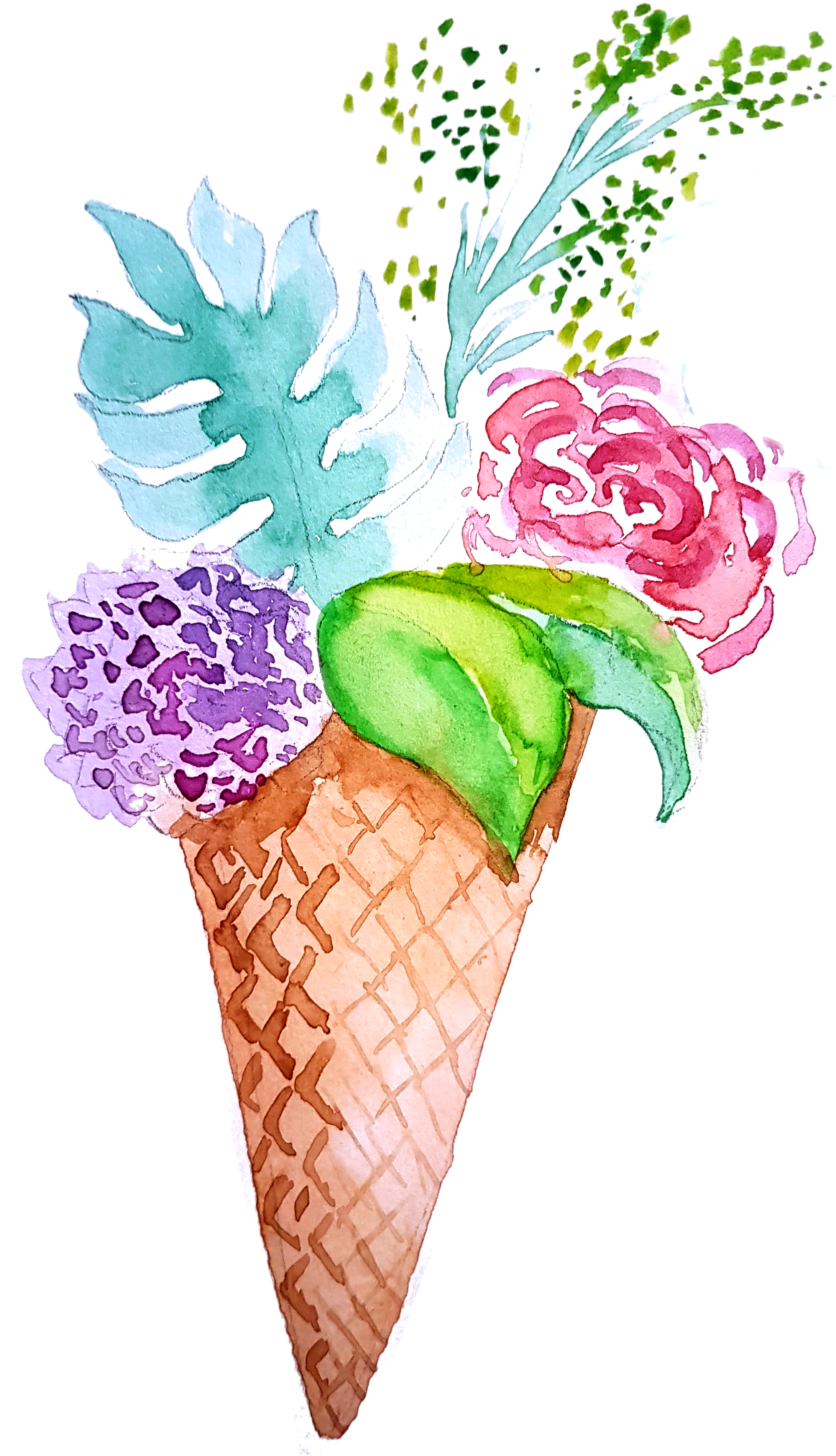 Floral Ice Cream Cone Artwork