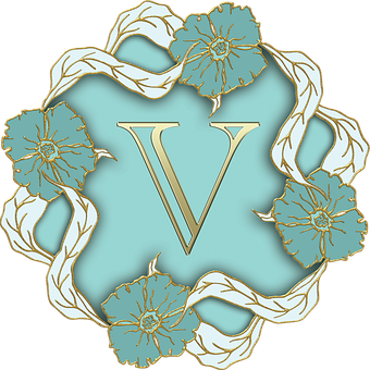 Floral Letter V Design PNG with transparent background