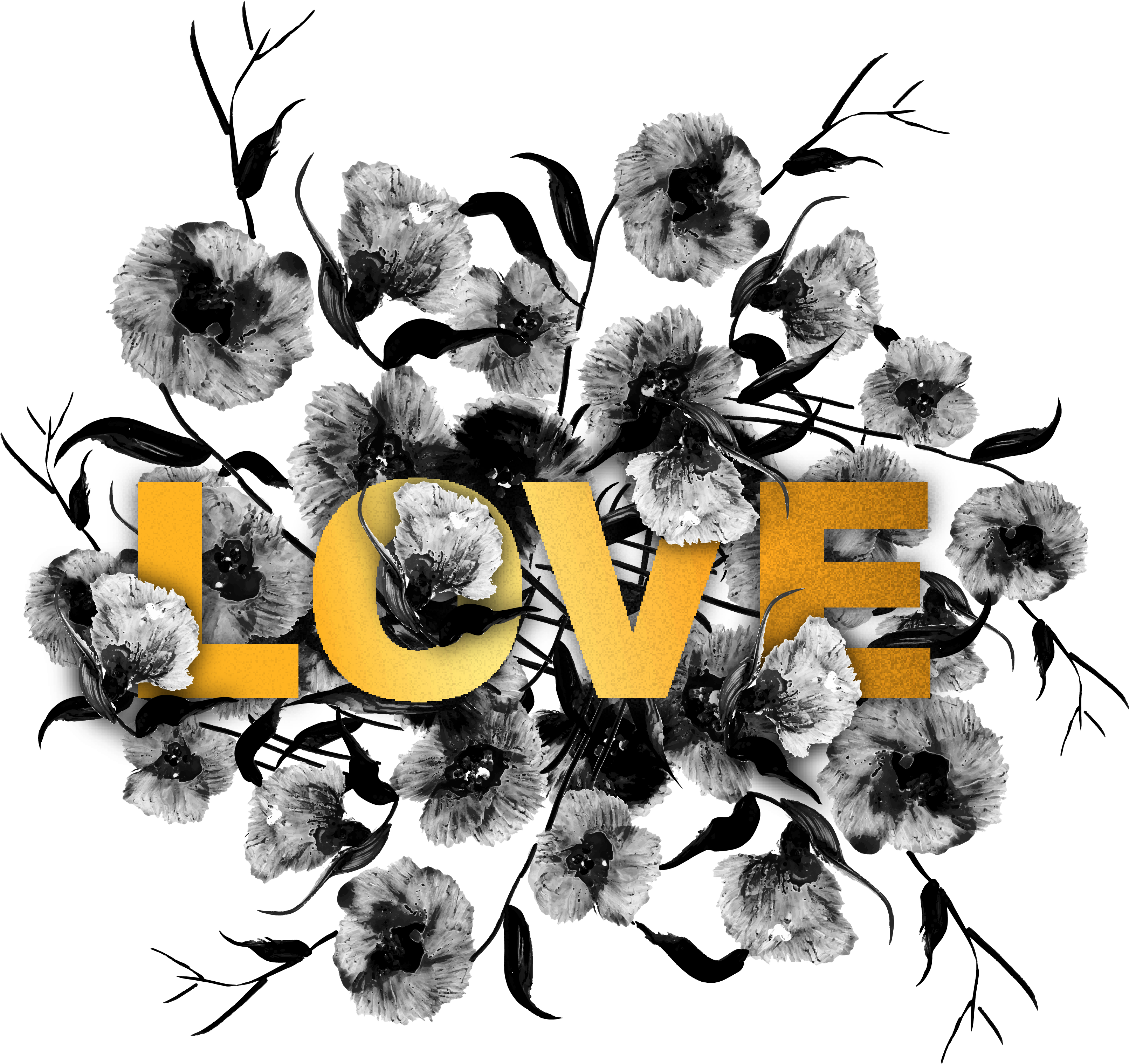 Floral love typography PNG image with a transparent background, free high-resolution download