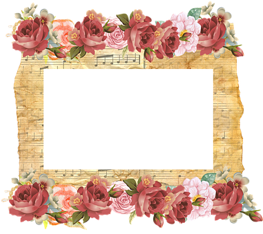 Floral Music Theme Frame PNG with transparent background