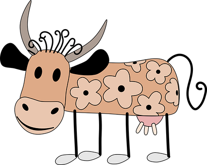 Floral Pattern Cow Cartoon PNG with transparent background