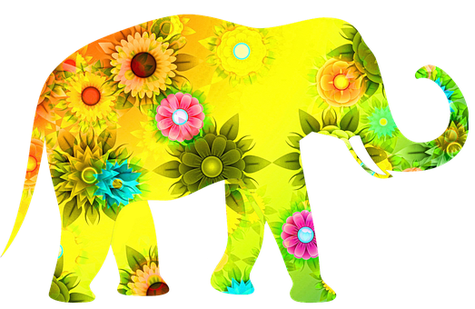 Floral Patterned Elephant Illustration PNG with transparent background