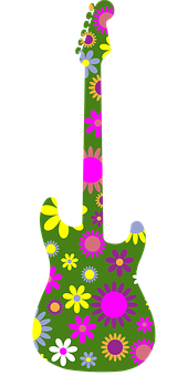Floral Patterned Guitar Graphic PNG with transparent background