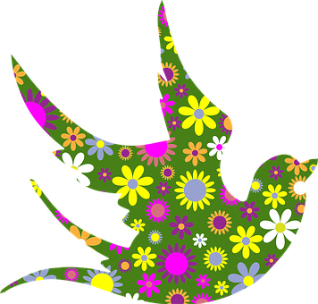 Floral Patterned Swallow Silhouette PNG with transparent background