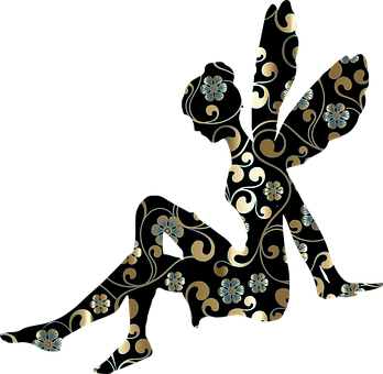 Floral Silhouette Fairy PNG with transparent background