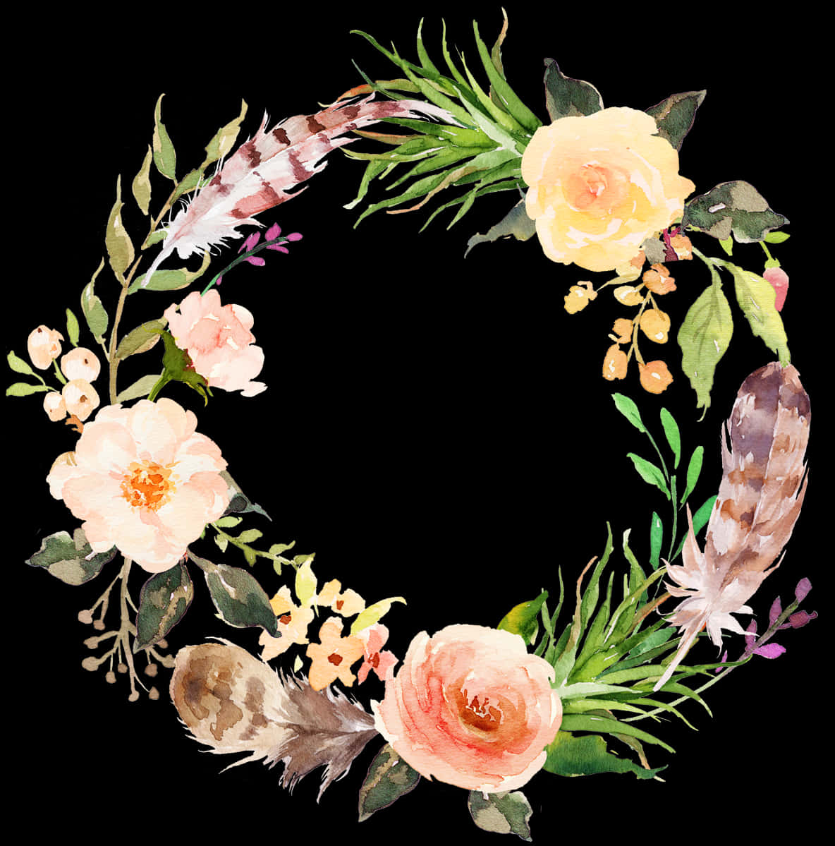 Flower Clip Art - Watercolour Floral Wreath Png, Transparent Png PNG with transparent background