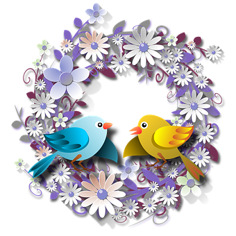 Floral_ Wreath_with_ Colorful_ Birds_ Vector