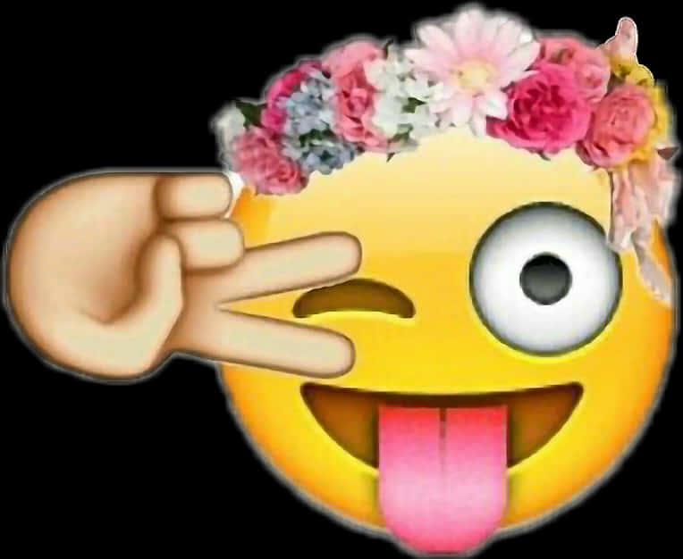 Flower Crown Winking Emoji Peace Sign