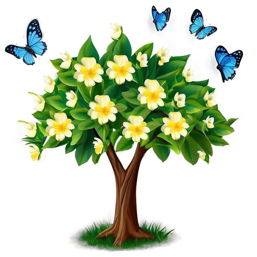 Flower Tree With Butterflies Png 06282024