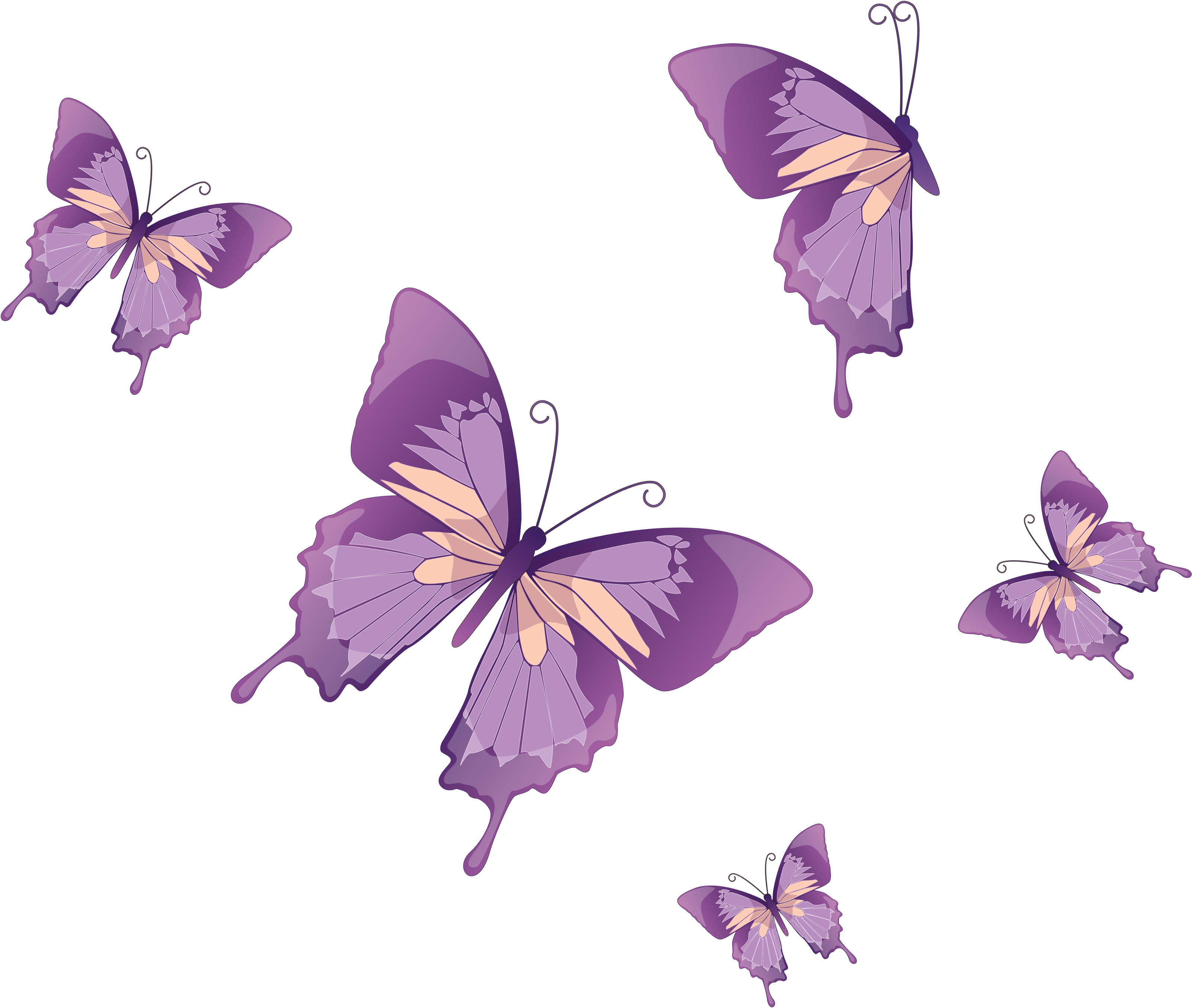 Fluttering Purple Butterflies PNG with transparent background