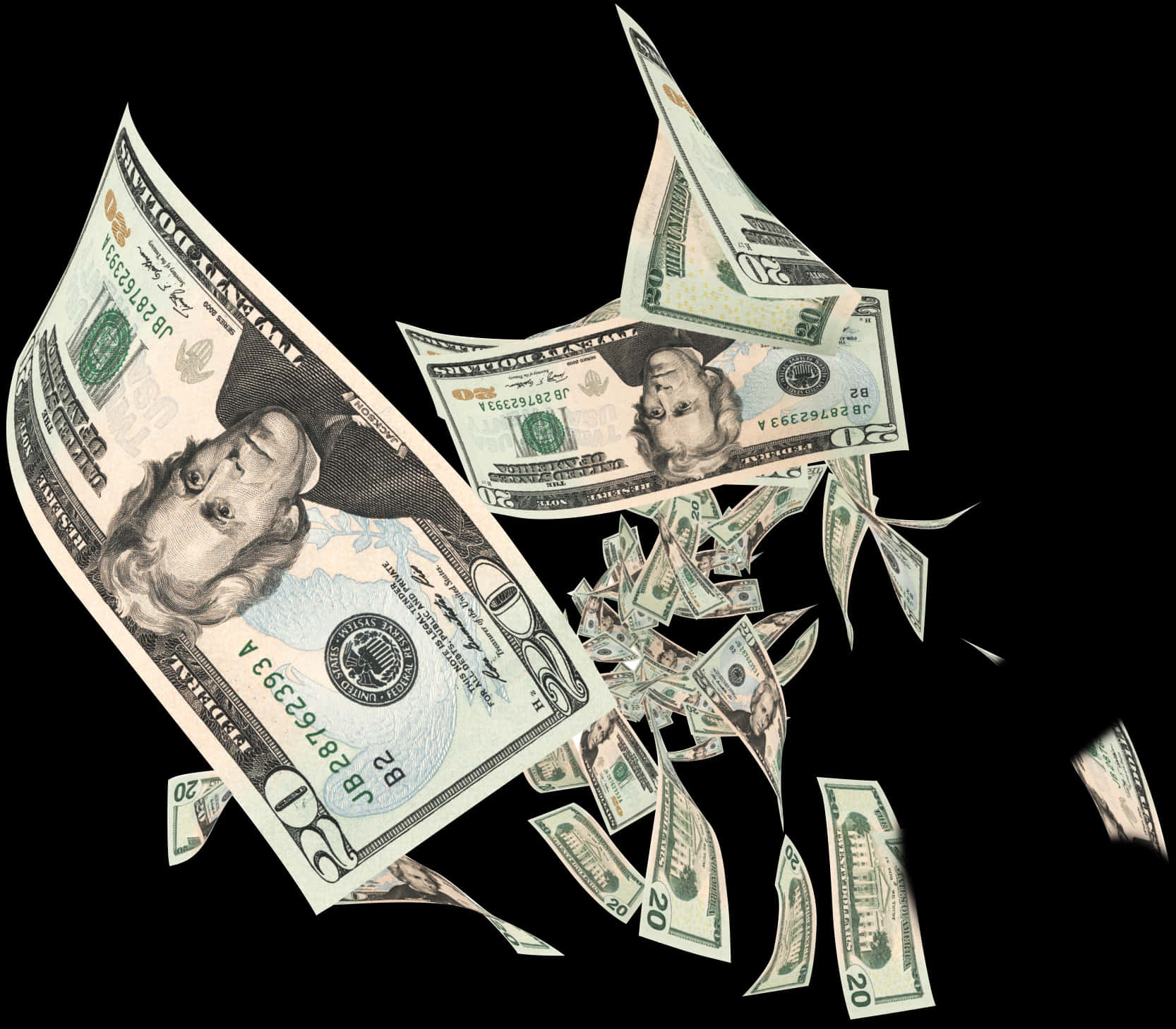 Flying Dollar Bills PNG image with a transparent background, free high-resolution download