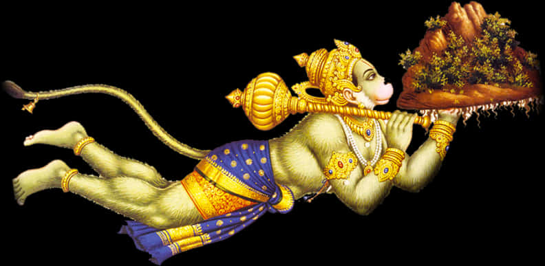 Flying Hanuman Carrying Mountain