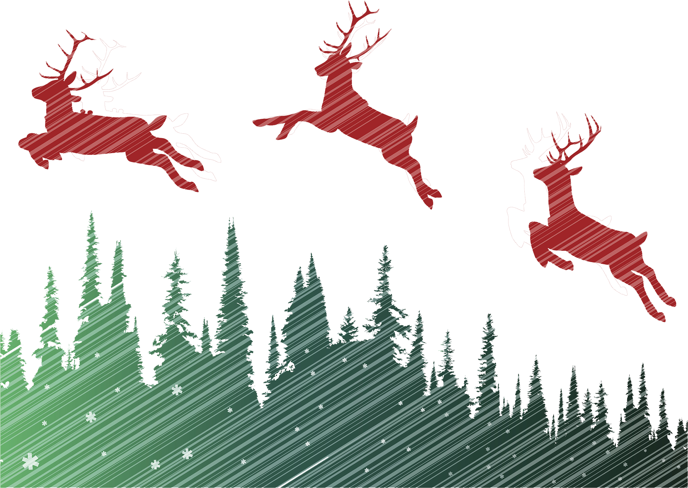 Flying Red Reindeer Over Forest