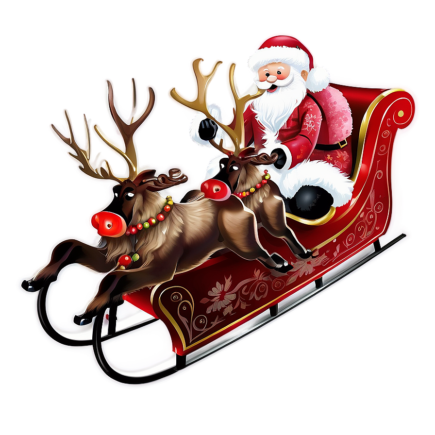 Flying Santa Sleigh And Reindeer Clipart Png 06282024