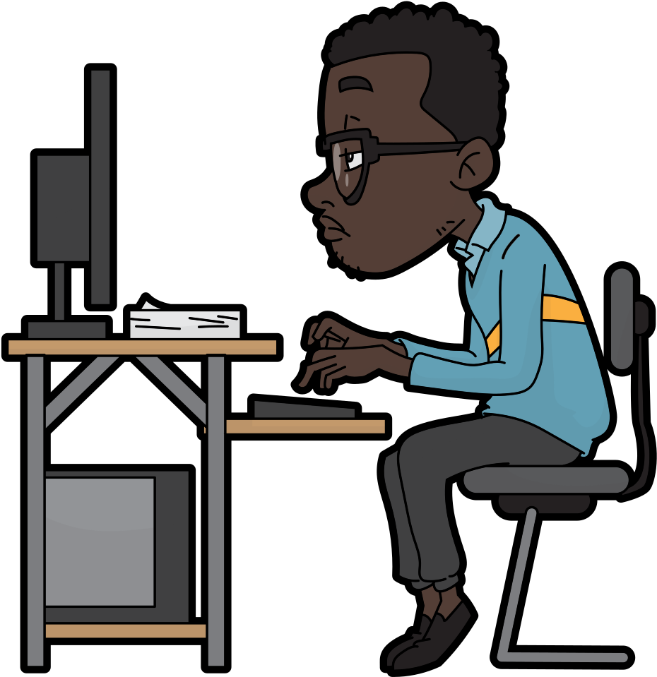 Black Cartoon Man Using A Computer - Man On Computer Cartoon, HD Png Download PNG with transparent background