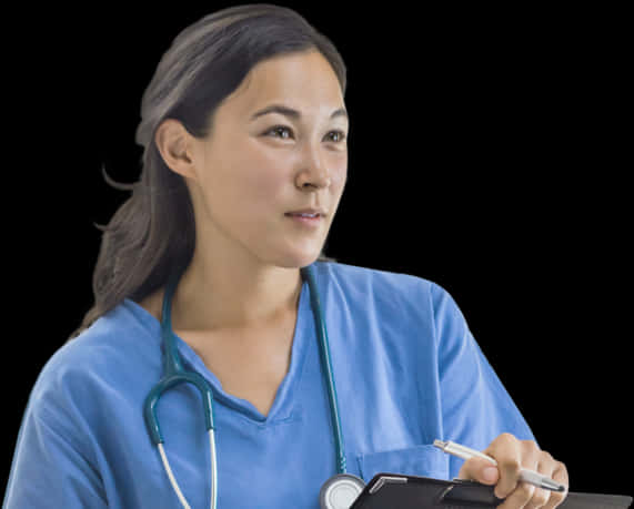 Focused Female Doctorwith Clipboard