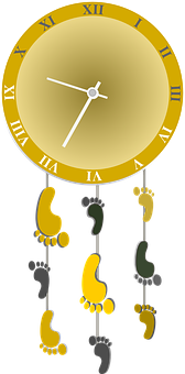 Footstepsof Time Clock Illustration PNG with transparent background
